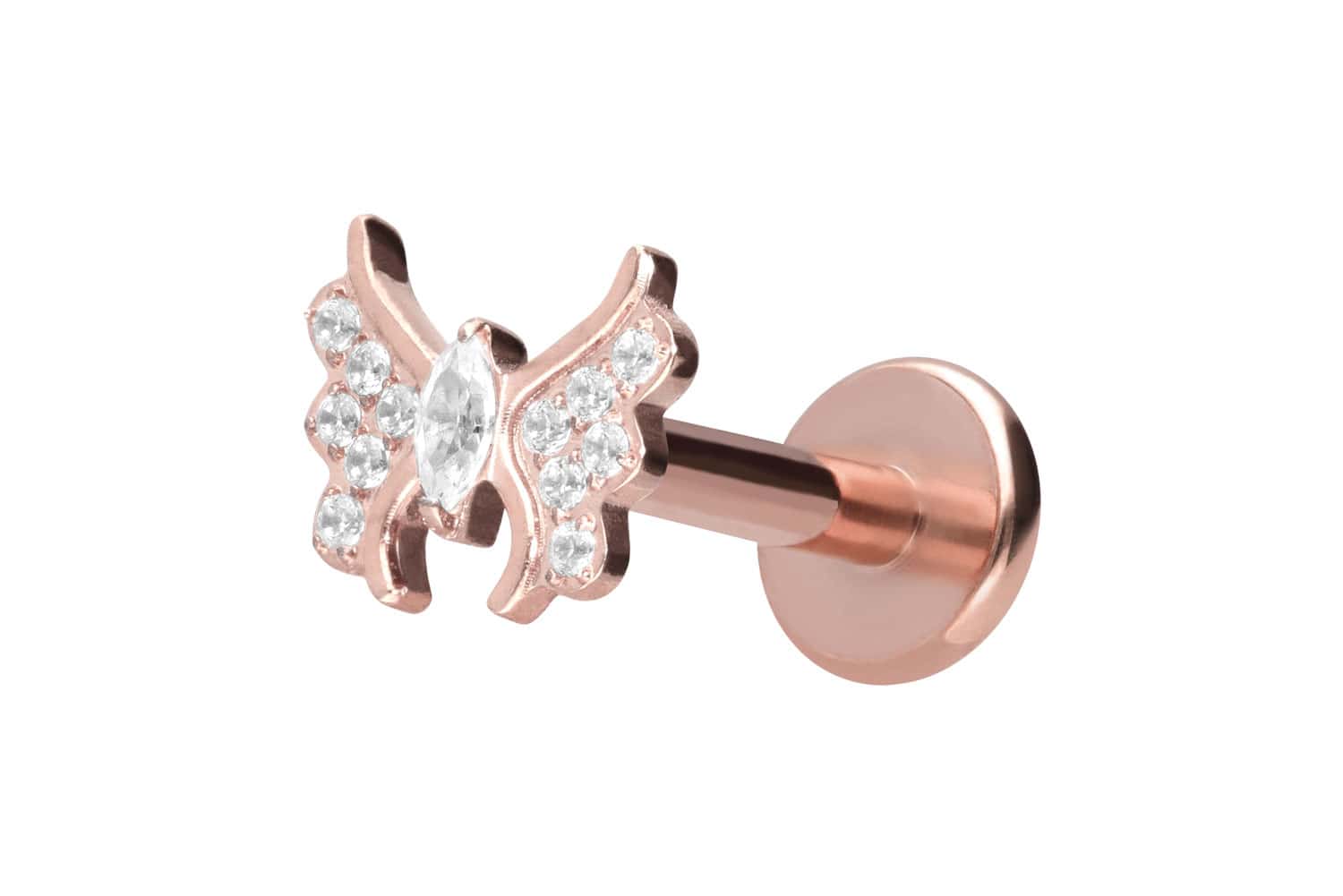 Titan Labret Piercing mit Innengewinde KRISTALLSCHMETTERLING